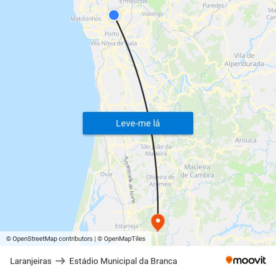 Laranjeiras to Estádio Municipal da Branca map