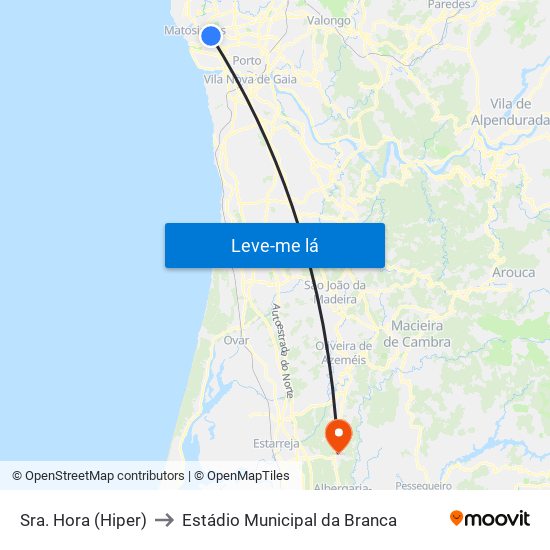 Sra. Hora (Hiper) to Estádio Municipal da Branca map