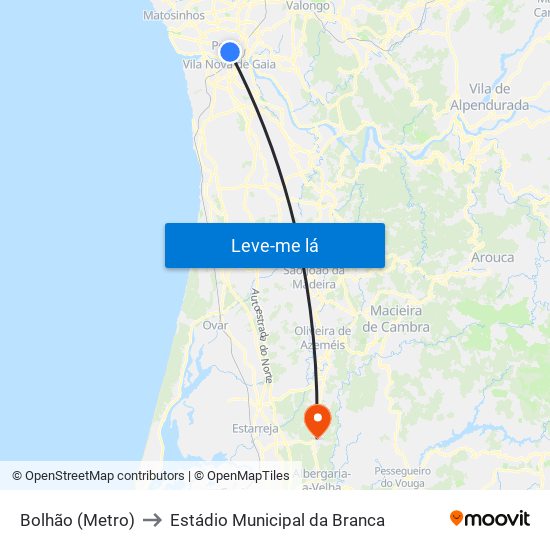 Bolhão (Metro) to Estádio Municipal da Branca map
