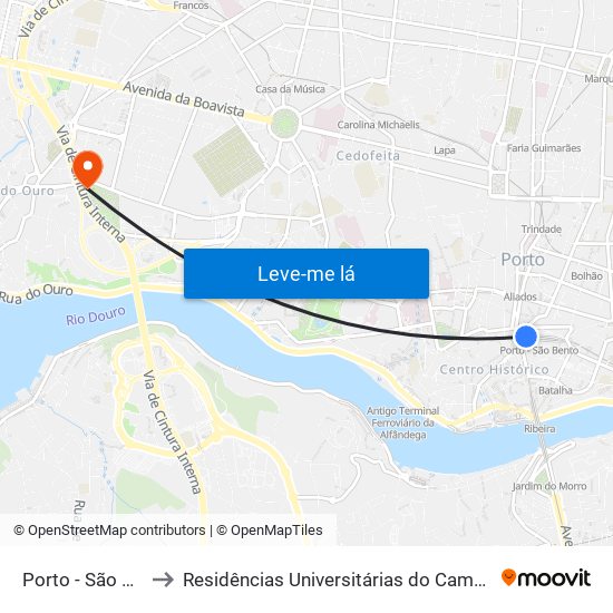 Porto - São Bento to Residências Universitárias do Campo Alegre I map