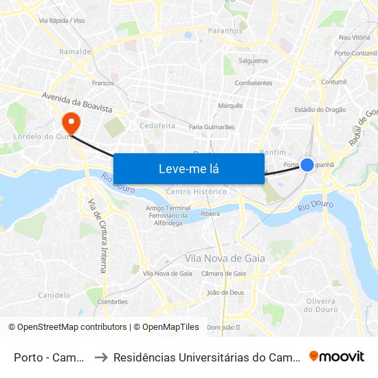 Porto - Campanhã to Residências Universitárias do Campo Alegre I map