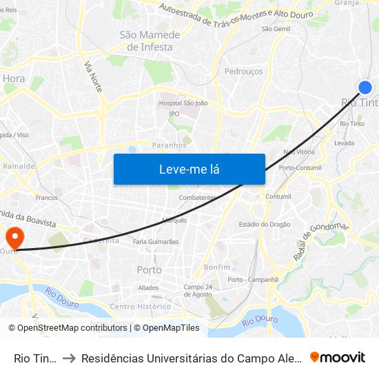 Rio Tinto to Residências Universitárias do Campo Alegre I map