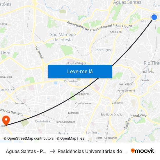 Águas Santas - Palmilheira to Residências Universitárias do Campo Alegre I map