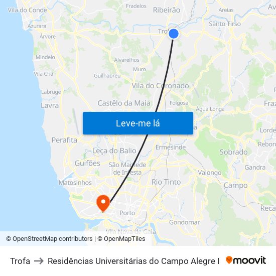 Trofa to Residências Universitárias do Campo Alegre I map