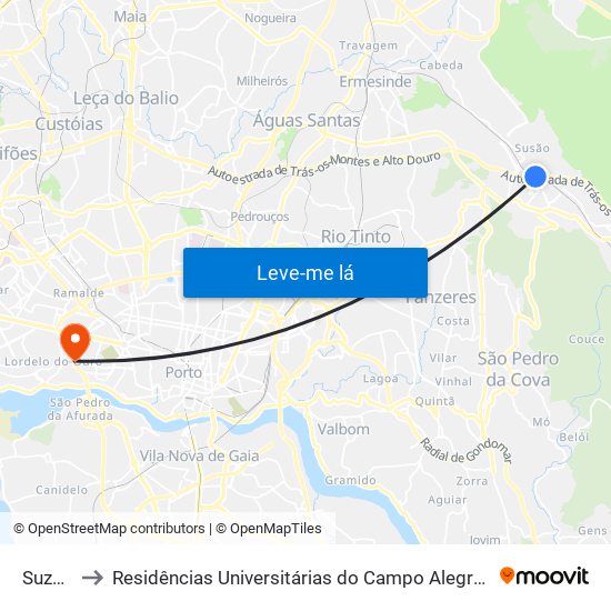 Suzão to Residências Universitárias do Campo Alegre I map