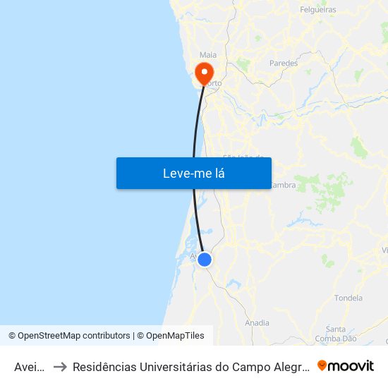 Aveiro to Residências Universitárias do Campo Alegre I map