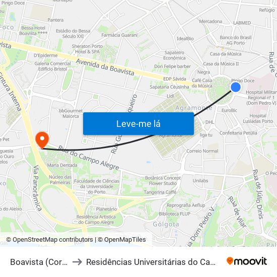 Boavista (Correios) to Residências Universitárias do Campo Alegre I map
