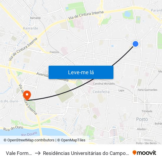 Vale Formoso to Residências Universitárias do Campo Alegre I map