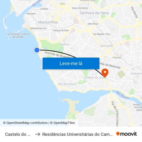 Castelo do Queijo to Residências Universitárias do Campo Alegre I map