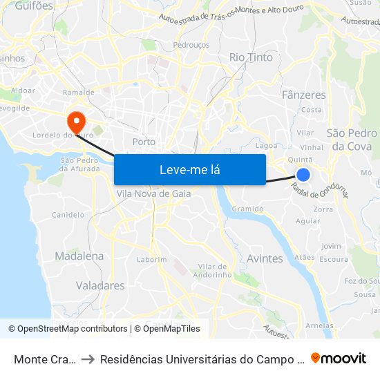 Monte Crasto to Residências Universitárias do Campo Alegre I map