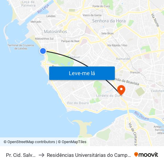 Pr. Cid. Salvador to Residências Universitárias do Campo Alegre I map