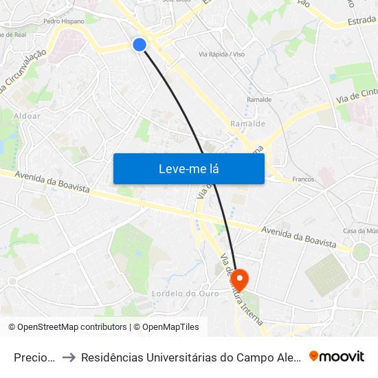 Preciosa to Residências Universitárias do Campo Alegre I map