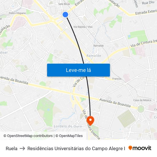 Ruela to Residências Universitárias do Campo Alegre I map