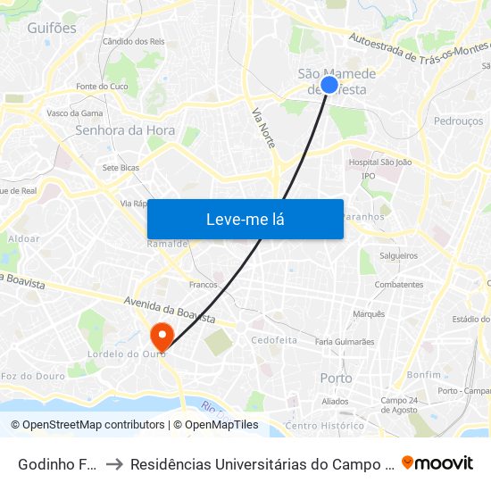 Godinho Faria to Residências Universitárias do Campo Alegre I map