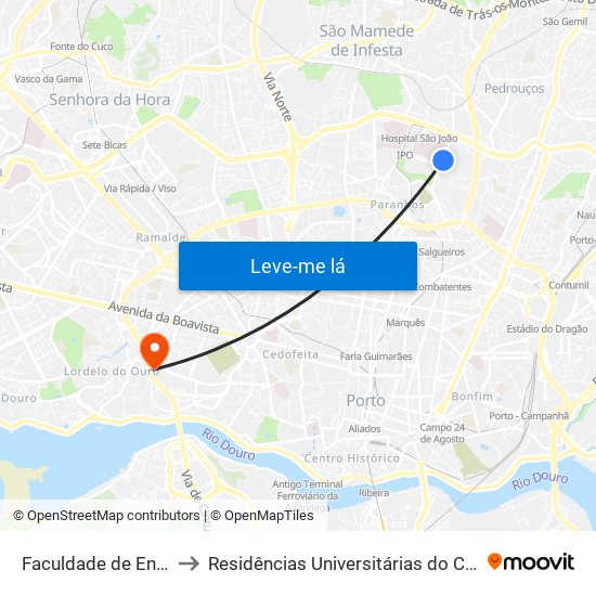 Faculdade de Engenharia to Residências Universitárias do Campo Alegre I map