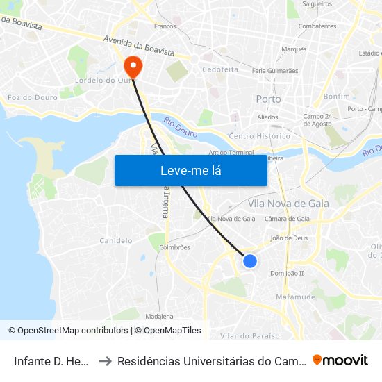 Infante D. Henrique to Residências Universitárias do Campo Alegre I map