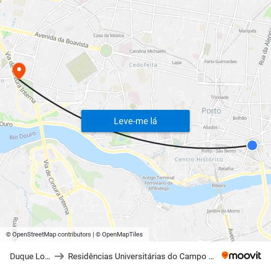 Duque Loulé to Residências Universitárias do Campo Alegre I map