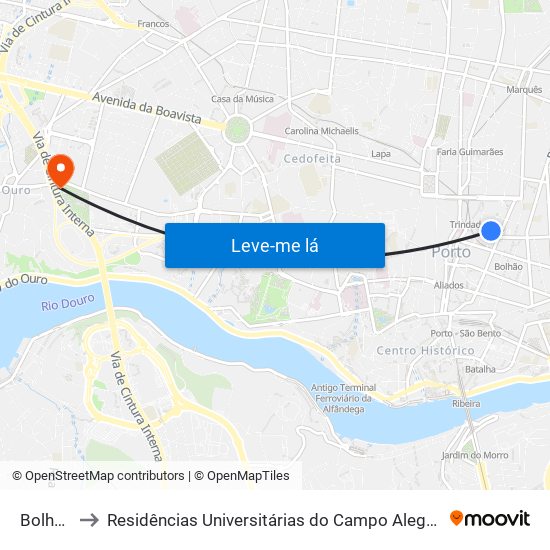 Bolhão to Residências Universitárias do Campo Alegre I map