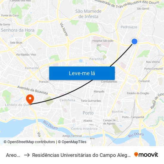 Areosa to Residências Universitárias do Campo Alegre I map