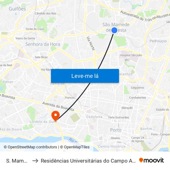 S. Mamede to Residências Universitárias do Campo Alegre I map