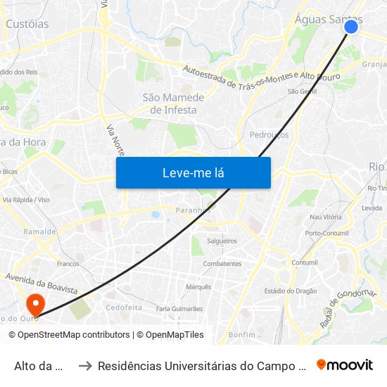 Alto da Maia to Residências Universitárias do Campo Alegre I map