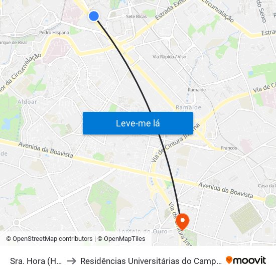 Sra. Hora (Hiper) to Residências Universitárias do Campo Alegre I map