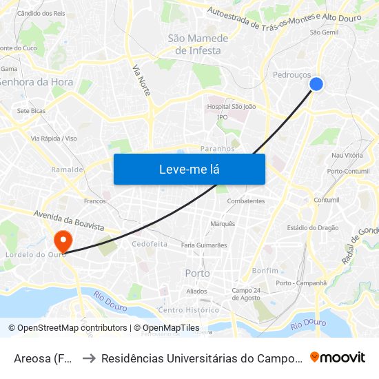 Areosa (Feira) to Residências Universitárias do Campo Alegre I map