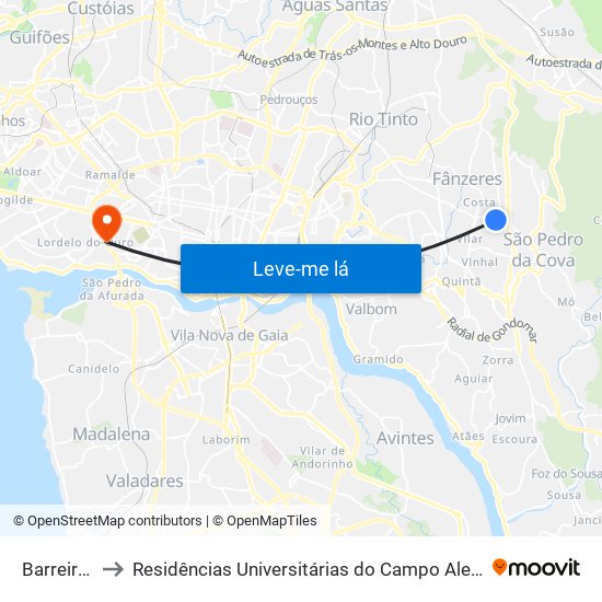 Barreiros to Residências Universitárias do Campo Alegre I map