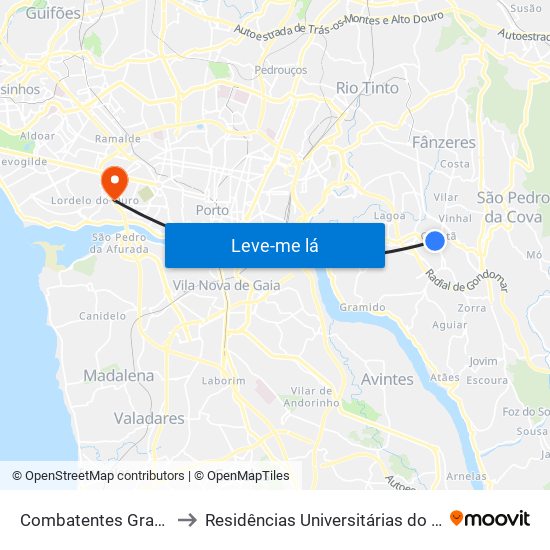 Combatentes Grande Guerra to Residências Universitárias do Campo Alegre I map
