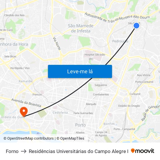 Forno to Residências Universitárias do Campo Alegre I map