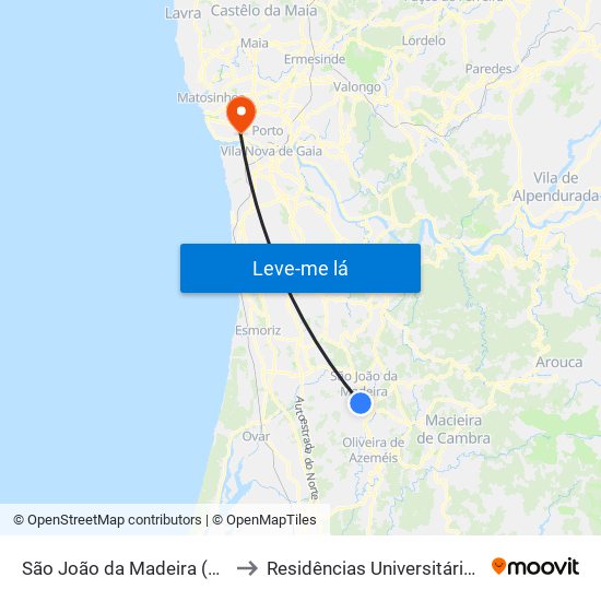 São João da Madeira (Terminal Rodoviário) to Residências Universitárias do Campo Alegre I map