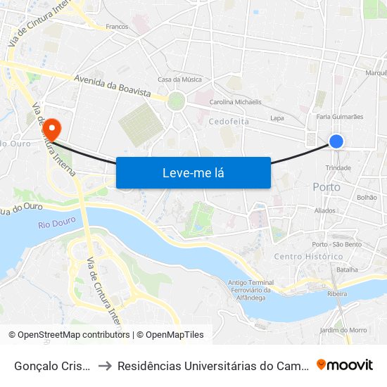 Gonçalo Cristóvão to Residências Universitárias do Campo Alegre I map