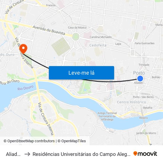 Aliados to Residências Universitárias do Campo Alegre I map