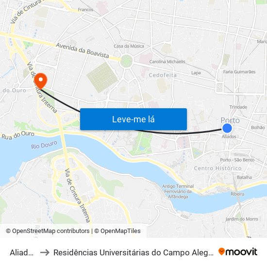 Aliados to Residências Universitárias do Campo Alegre I map