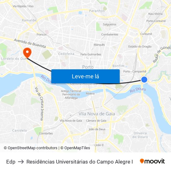 Edp to Residências Universitárias do Campo Alegre I map