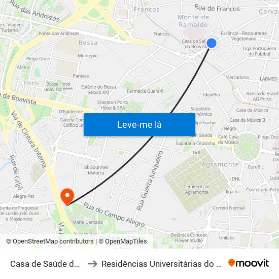 Casa de Saúde da Boavista to Residências Universitárias do Campo Alegre I map