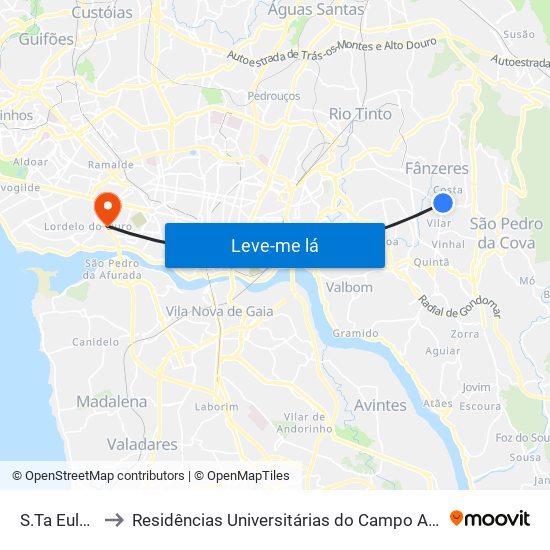 S.Ta Eulália to Residências Universitárias do Campo Alegre I map