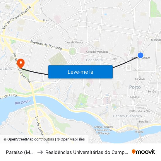 Paraíso (Metro) to Residências Universitárias do Campo Alegre I map