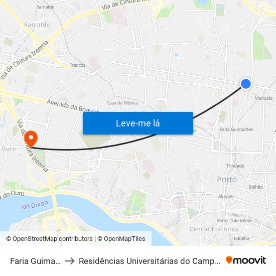 Faria Guimarães to Residências Universitárias do Campo Alegre I map