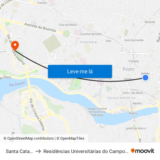 Santa Catarina to Residências Universitárias do Campo Alegre I map