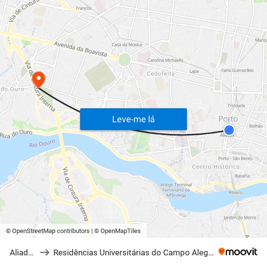 Aliados to Residências Universitárias do Campo Alegre I map