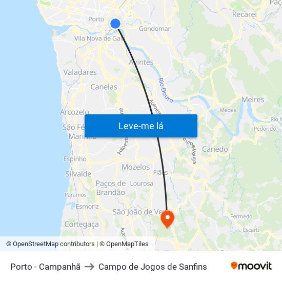 Porto - Campanhã to Campo de Jogos de Sanfins map