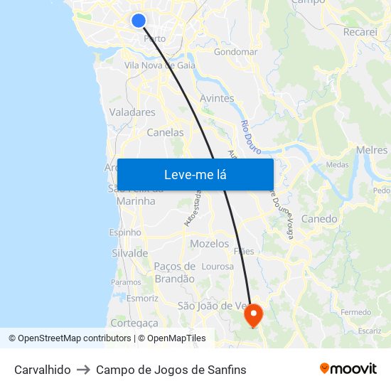 Carvalhido to Campo de Jogos de Sanfins map