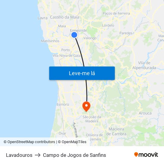 Lavadouros to Campo de Jogos de Sanfins map