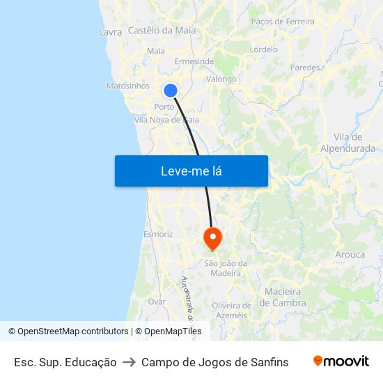 Esc. Sup. Educação to Campo de Jogos de Sanfins map