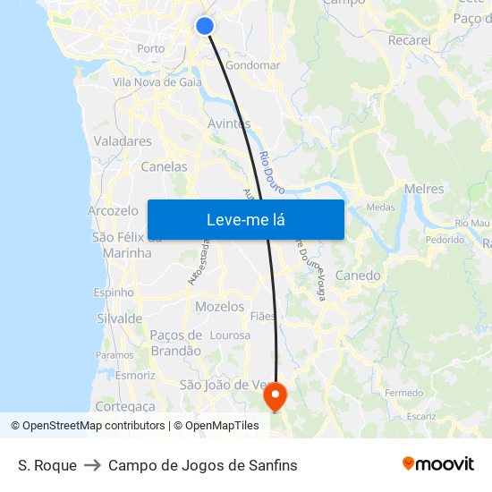 S. Roque to Campo de Jogos de Sanfins map