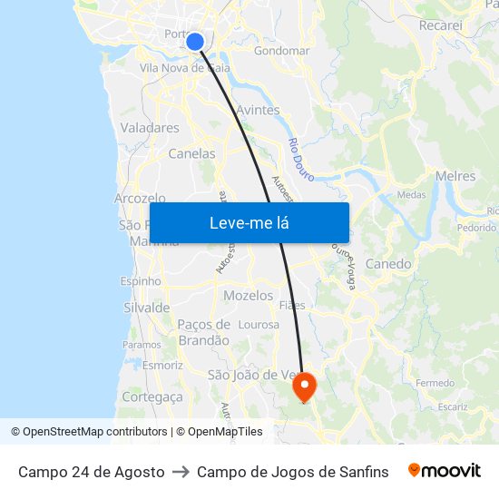 Campo 24 de Agosto to Campo de Jogos de Sanfins map