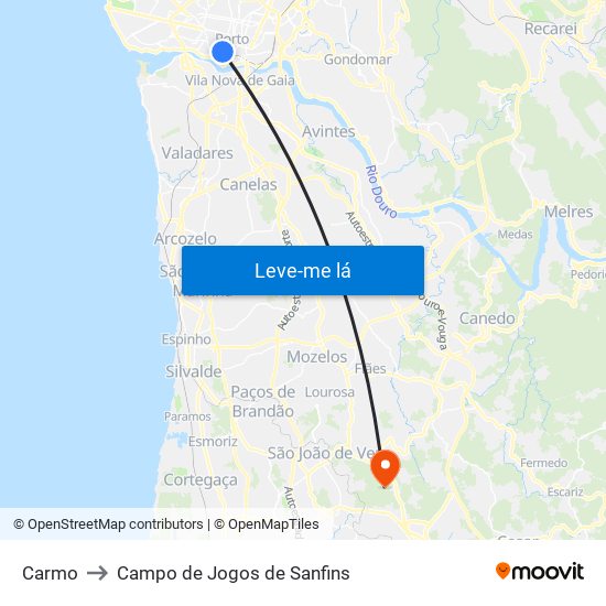 Carmo to Campo de Jogos de Sanfins map