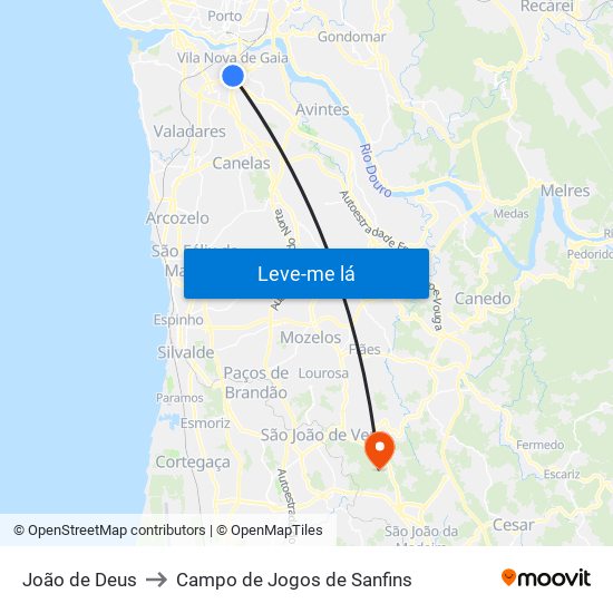 João de Deus to Campo de Jogos de Sanfins map