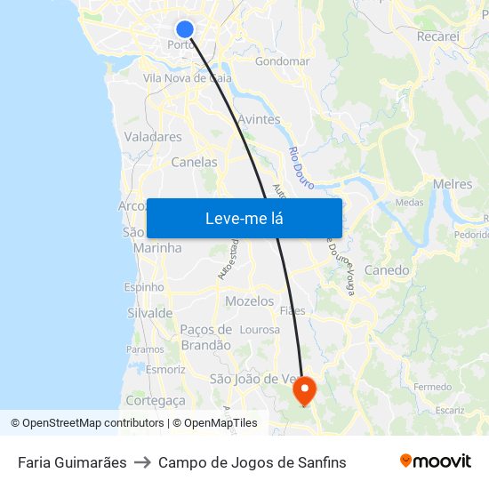 Faria Guimarães to Campo de Jogos de Sanfins map